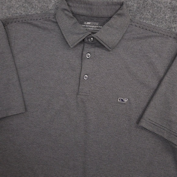 Vineyard Vines On The Go Sankaty Polo Shirt Mens M Gray Striped Performance Golf - Picture 1 of 8